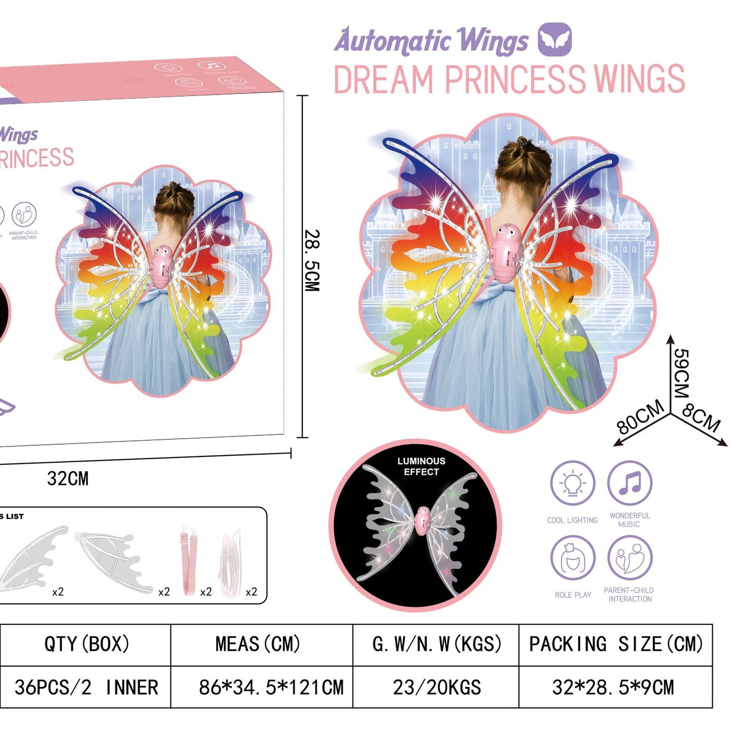 Light up fairy wings with motion